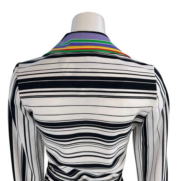Vintage Jennifer Gee Dress 1970s Big Collar Striped Long Sleeve Belted Mod 8 - Picture 7 of 10